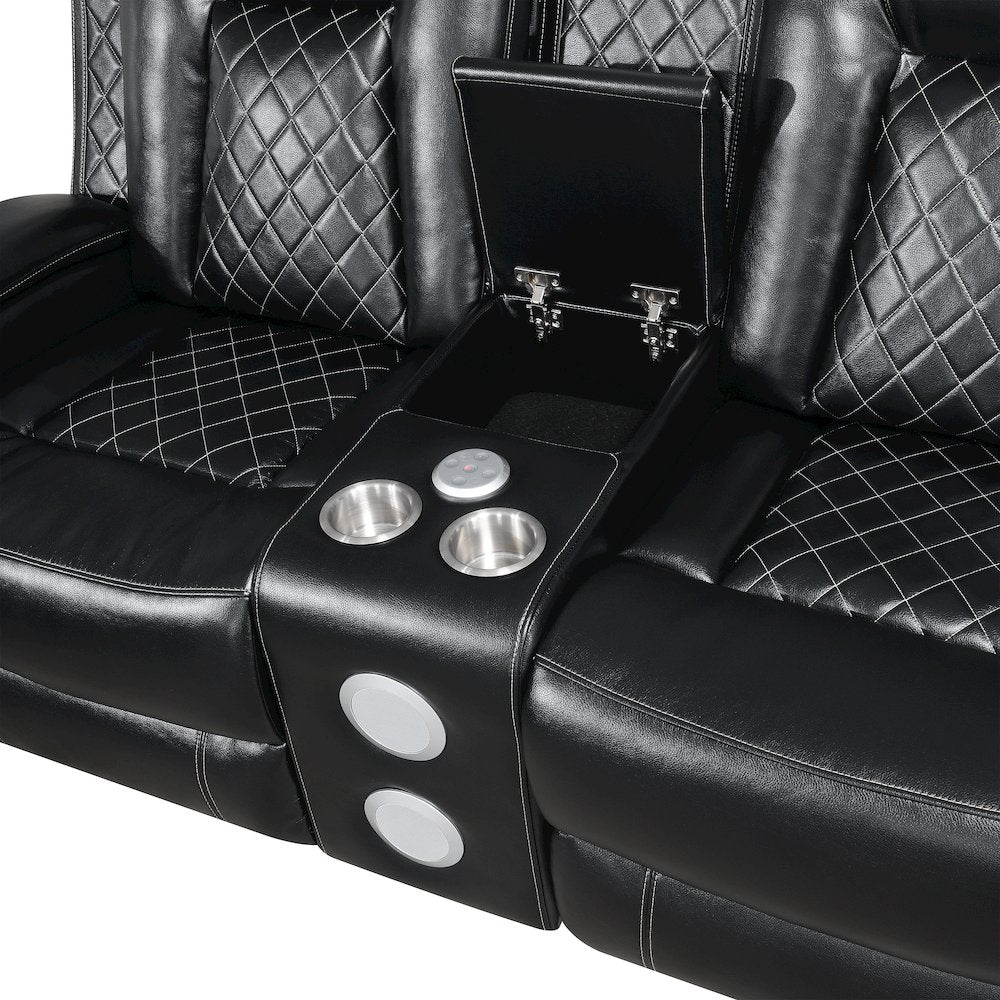 Orion II Faux Leather Console Loveseat Recliners, Black