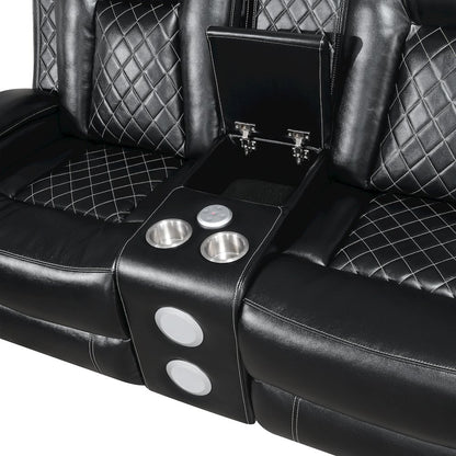 Orion II Faux Leather Console Loveseat Recliners, Black