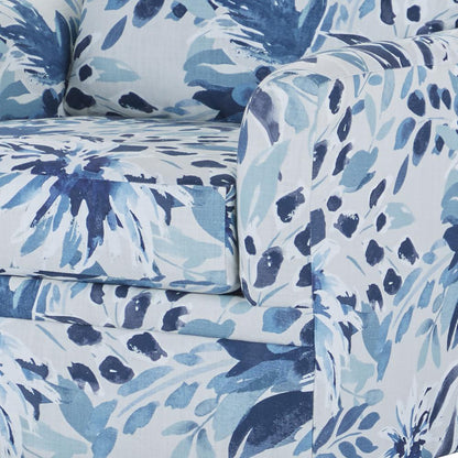 Sylvie Blue and White Polyester Couch and Swivel Chair Set