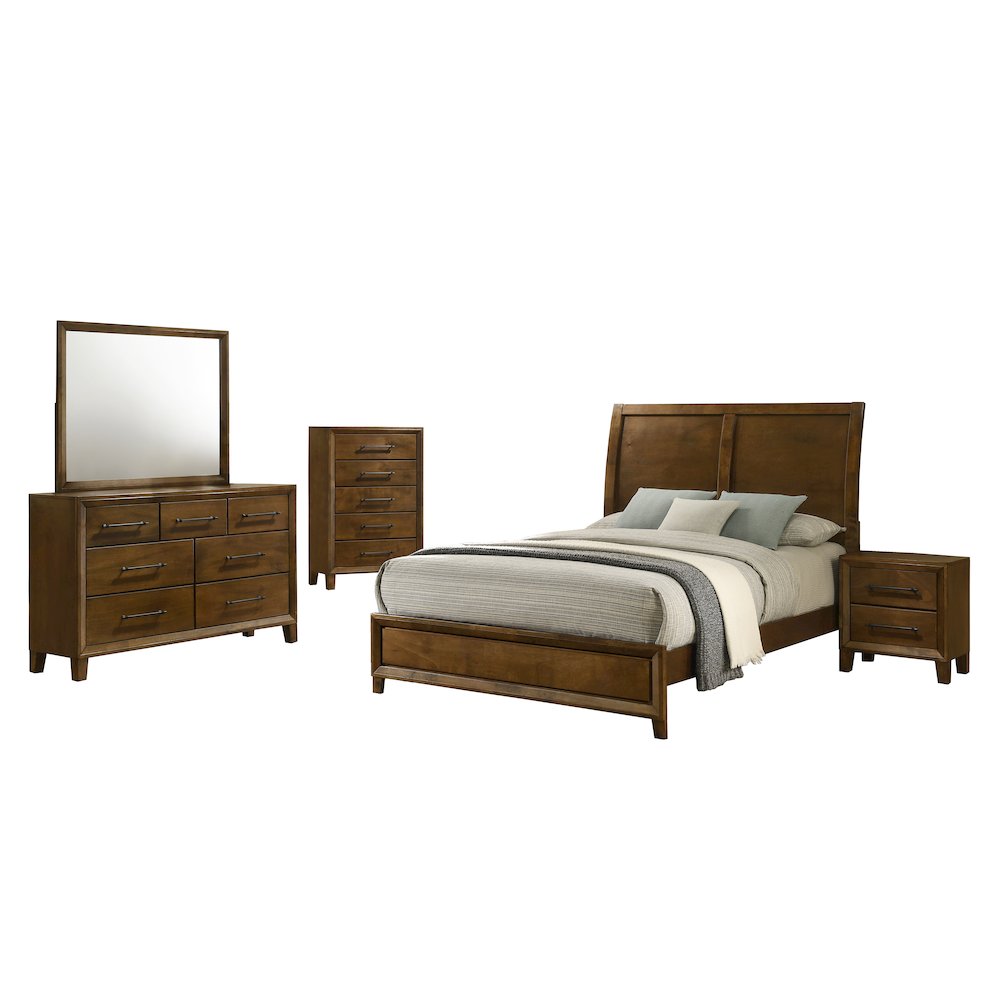 Ballard 5-Piece Wood Queen Bedroom Set w Chest in Walnut