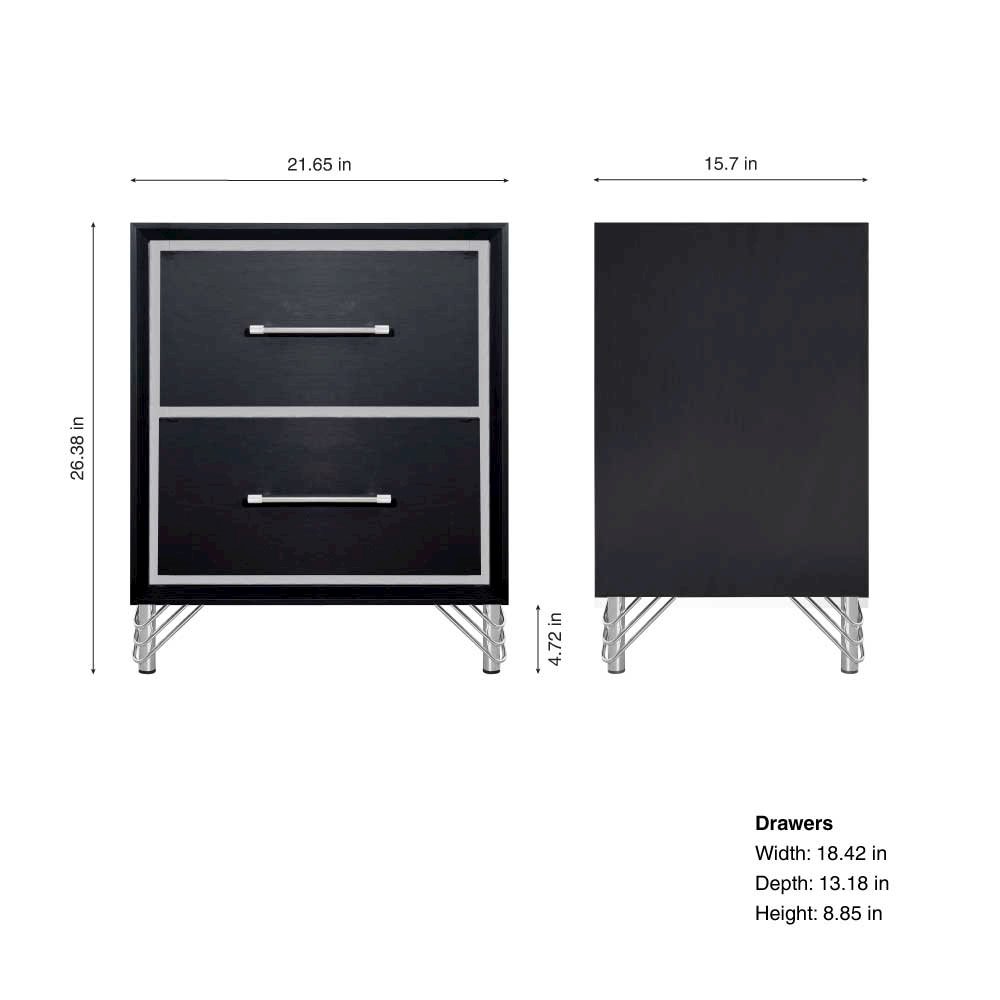 Ava Rubberwood 2 Drawers Nightstand in Ebony Black