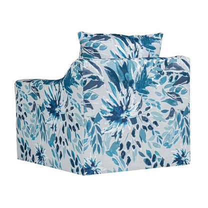 Sylvie Fabric Swivel Chair in Blue and White (Set of 2)