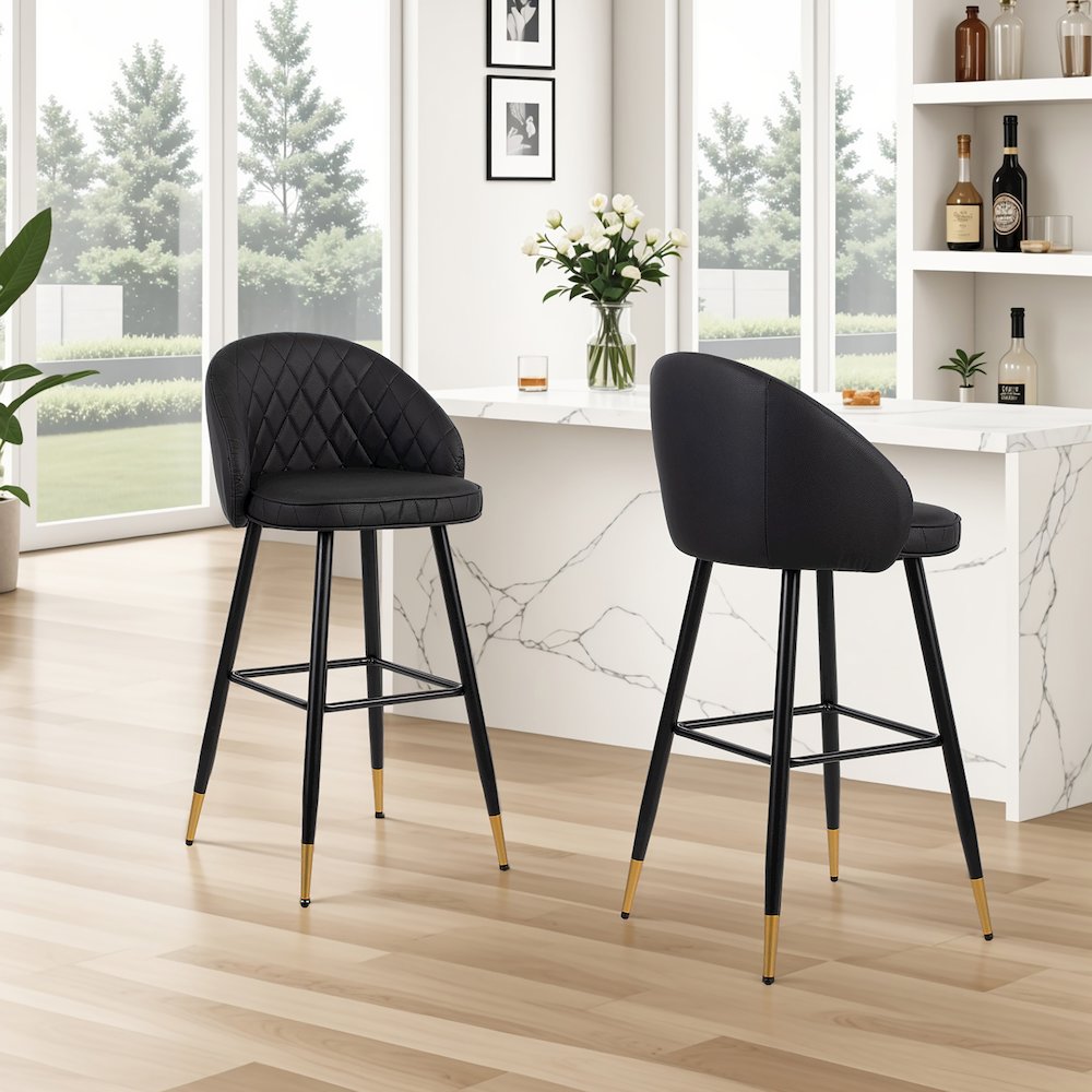 Oliver Vegan Leather Bar Chair in Black (Set of 2)