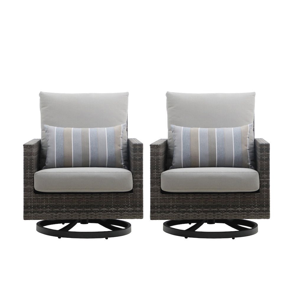 Bungalow 2pcs Metal/Wicker Patio Swivel Club Chair in Gray