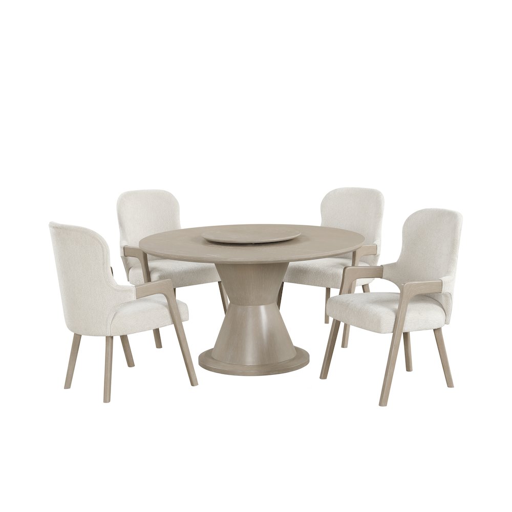 Gwendolyn 5-Pc Wood Round Dining Set w Arm Chairs in Taupe