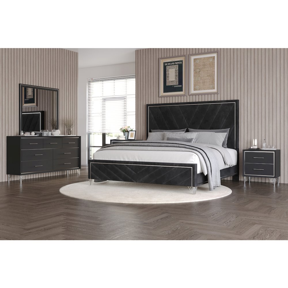 Ava 5-Pc Wood King Bedroom Set with Ns in Ebony Black