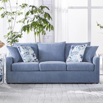 Sylvie Blue Polyester Sofa Couch with 4 Accent Pillows