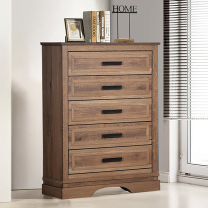 Coventry Hall Wood 5-Drawer Chest in Pecan