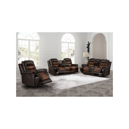 Nikko 3-Piece Faux Leather Manual Living Room Set, Brown