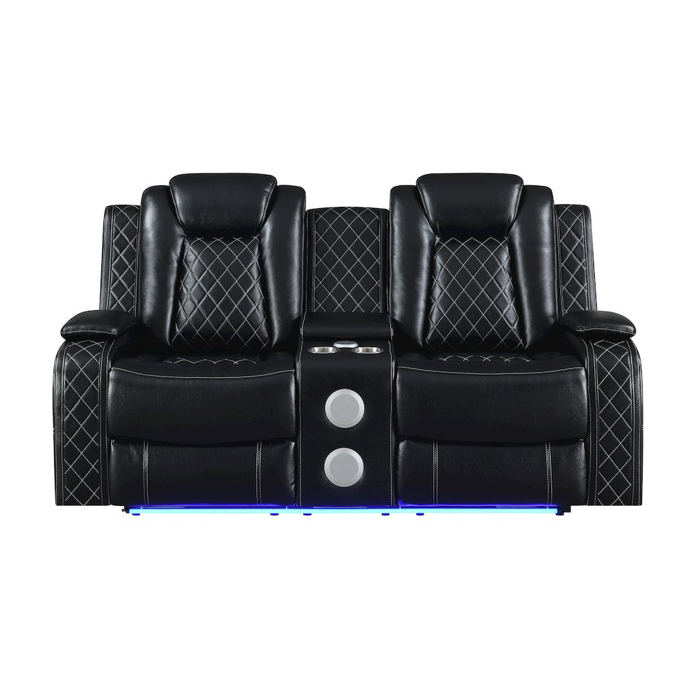 Orion II Faux Leather Console Loveseat Recliners, Black