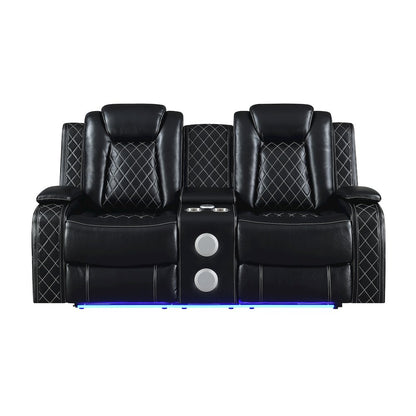 Orion II Faux Leather Console Loveseat Recliners, Black