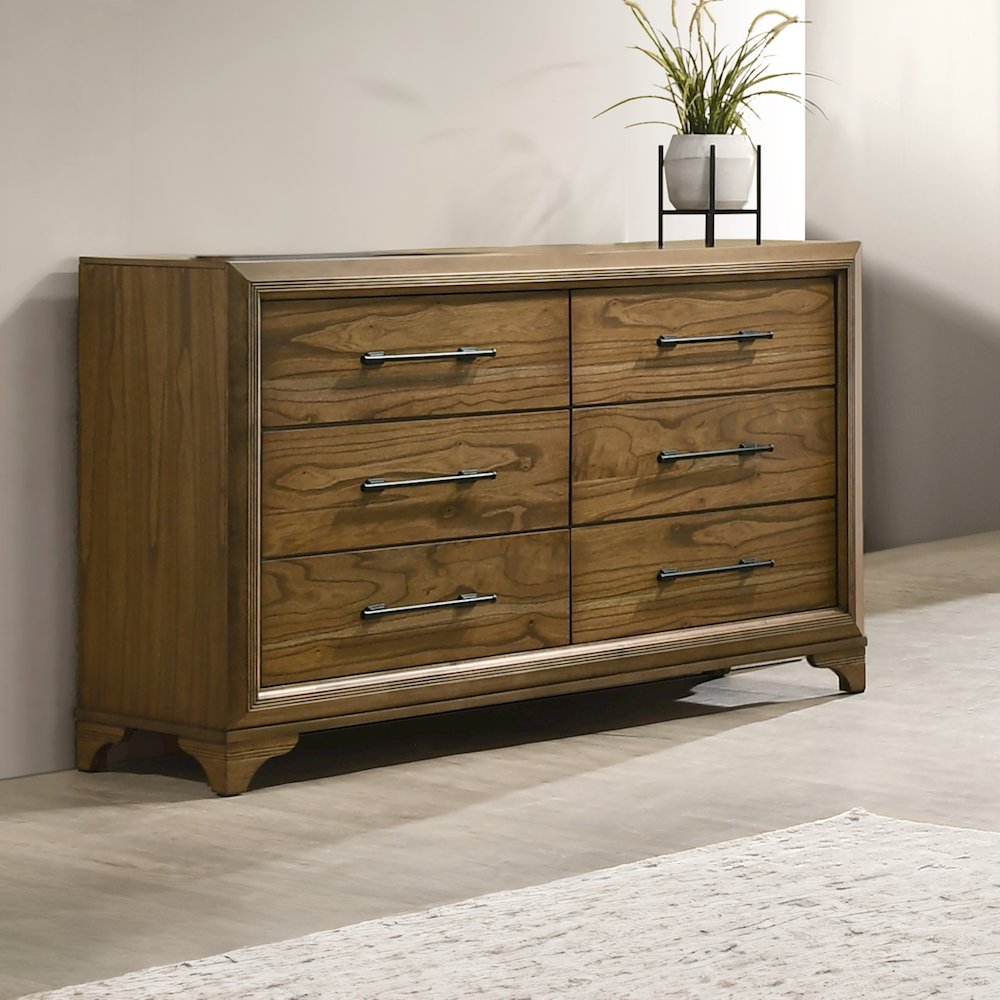 Talcott Wood 6-Drawer Dresser in Honey/Brown