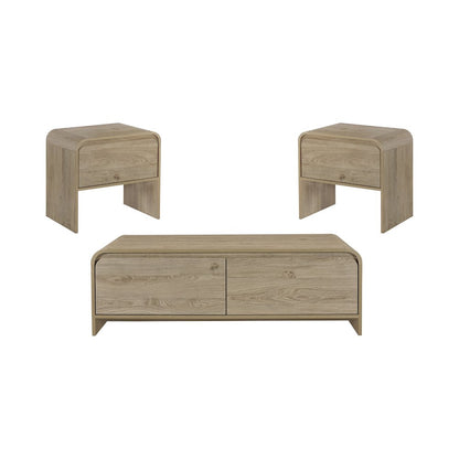Mara 3-Piece 47 in. Natural Rectangular Wood Coffee Table with 2 End Tables
