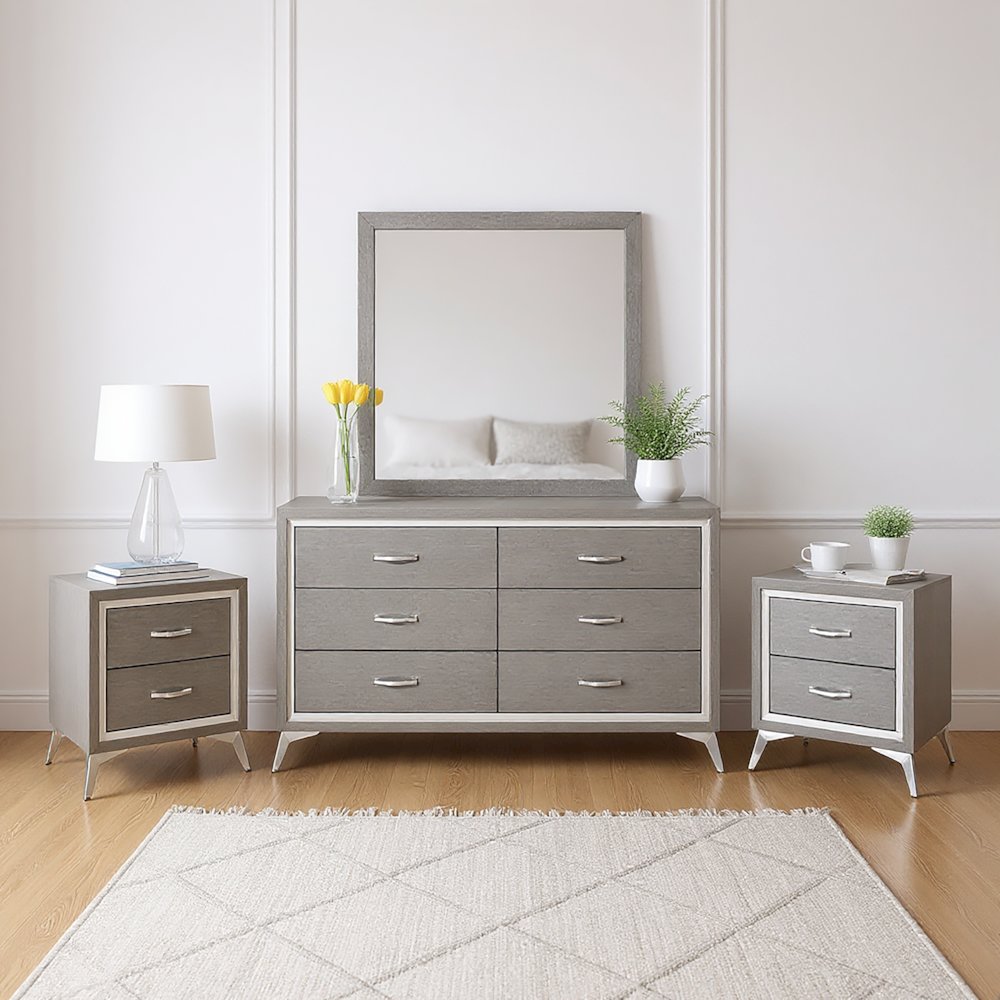 Huxley 3-Pc Wood Bedroom Set with Dresser in Gray