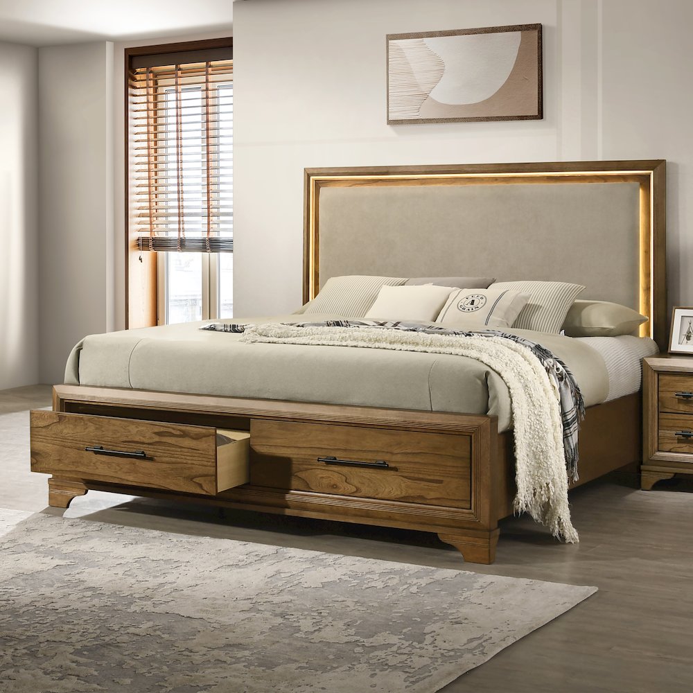 Talcott Wood King Storage Platform Bed in Honey/Brown