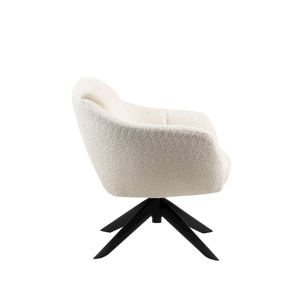 Fleming Metal and Fabric Swivel Lounge Chair in Ivory