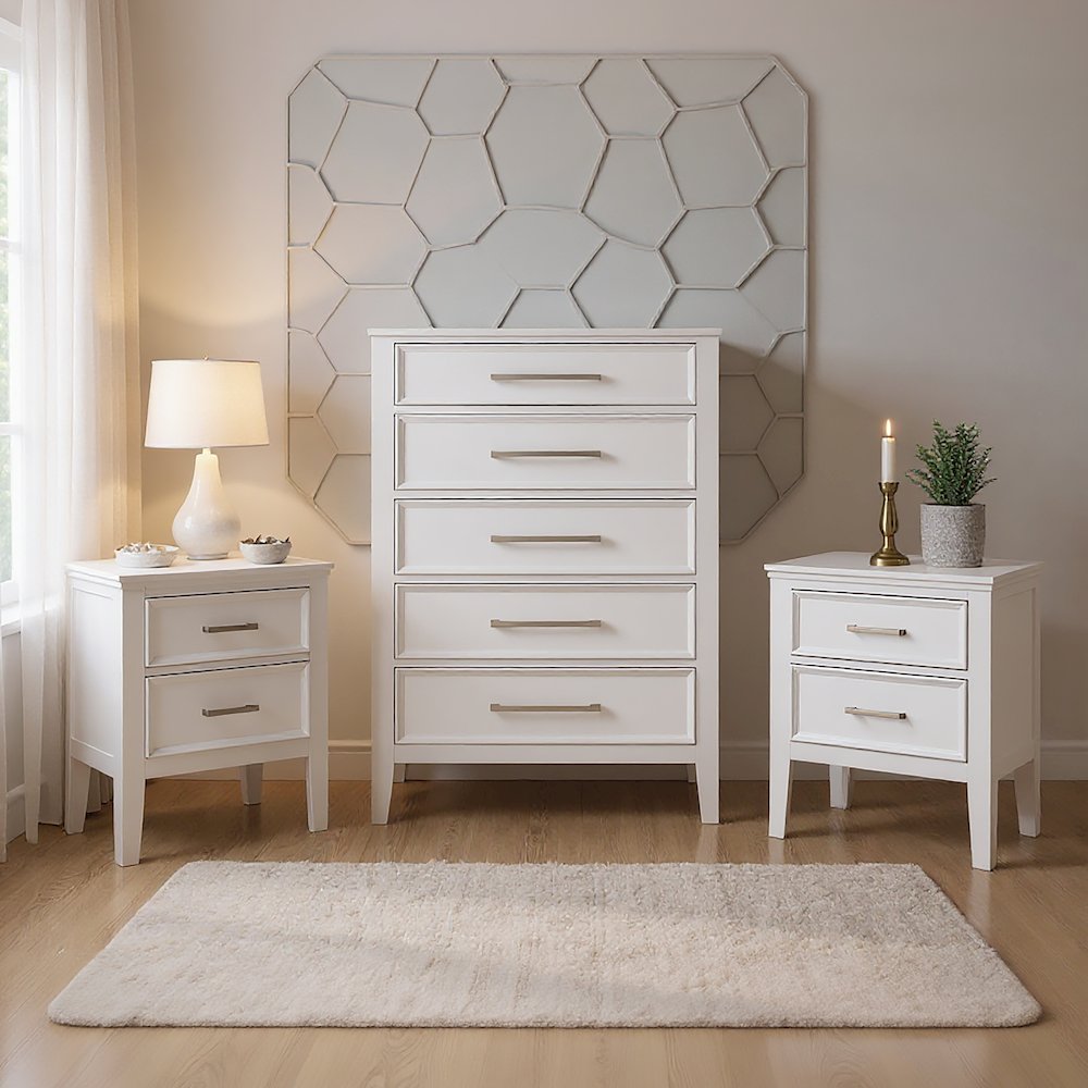 Andover 3-Pc Wood Bedroom Set with Chest in White