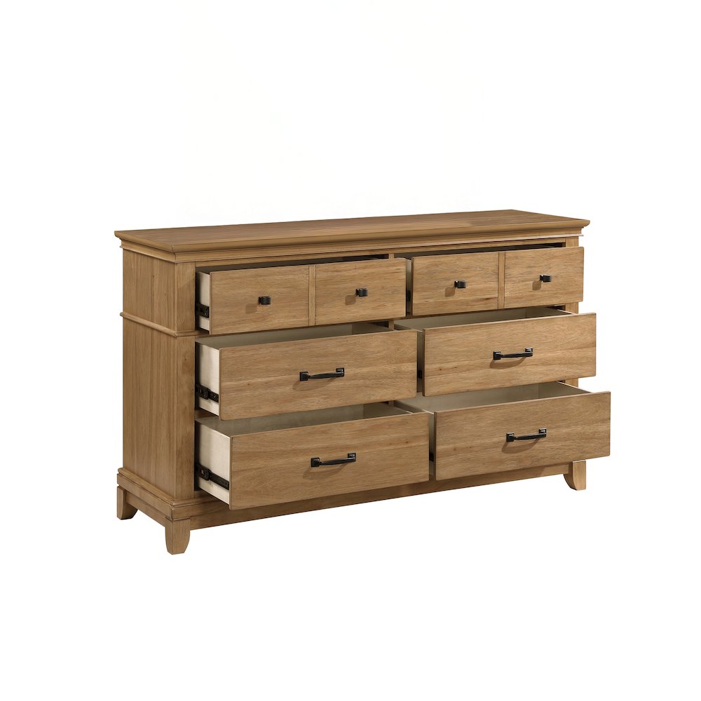 Sunstone Wood 6-Drawer Dresser in Honey