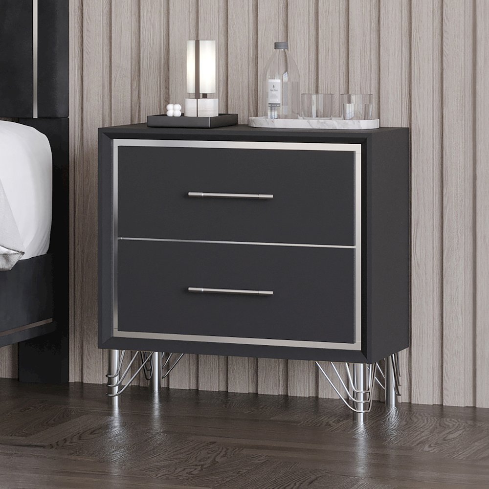 Ava Rubberwood 2 Drawers Nightstand in Ebony Black