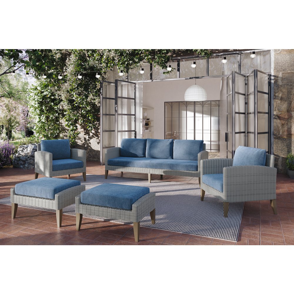 Carezza 5-Piece Wood Patio Conversation Set, Blue