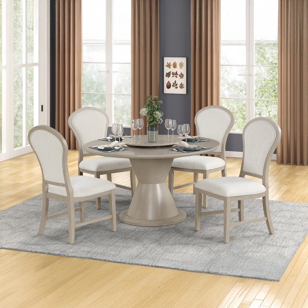 Gwendolyn 5-Pc Wood Round Dining Set w Chairs in Taupe