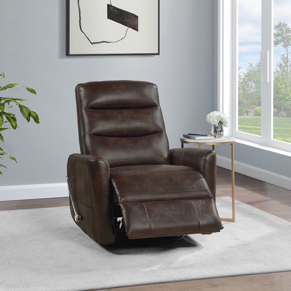Takami Faux Leather Swivel Recliner, Brown
