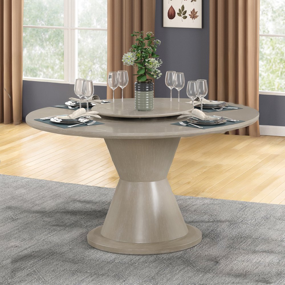 Gwendolyn Wood Round Dining Table in Taupe