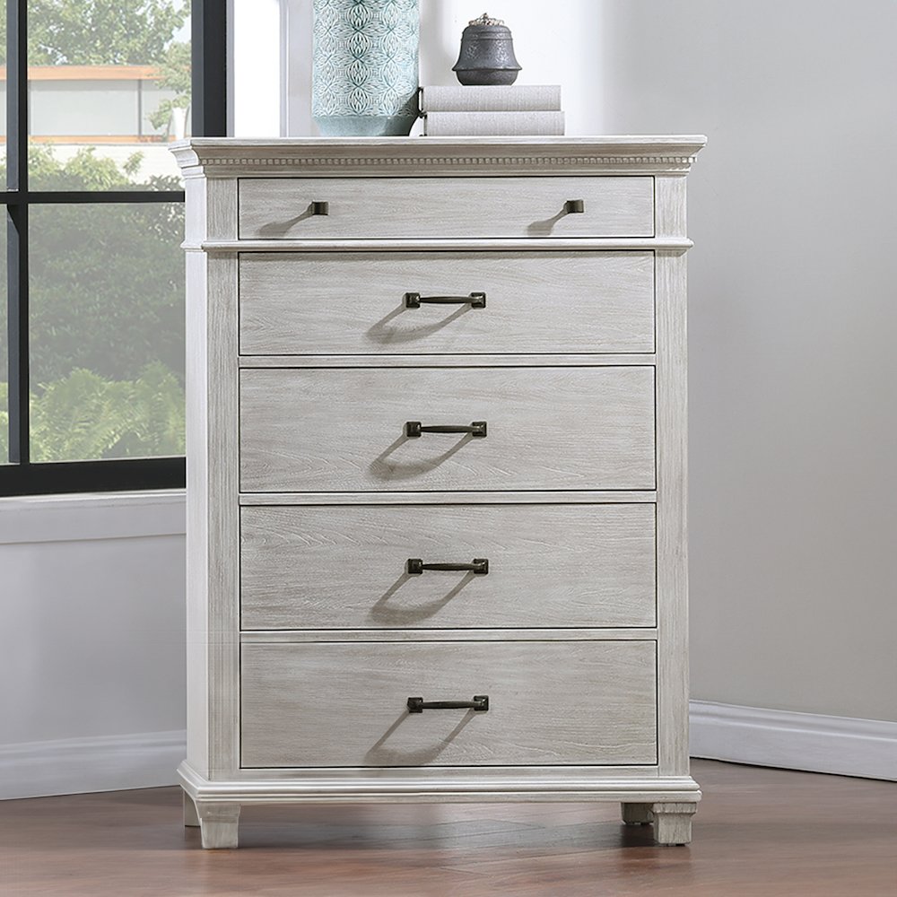 Silver Sands Wood 5-Drawer Chest in Gray