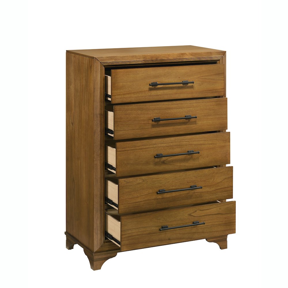 Talcott 4Pc Wood King Bedroom Set, Chest in Honey/Brown