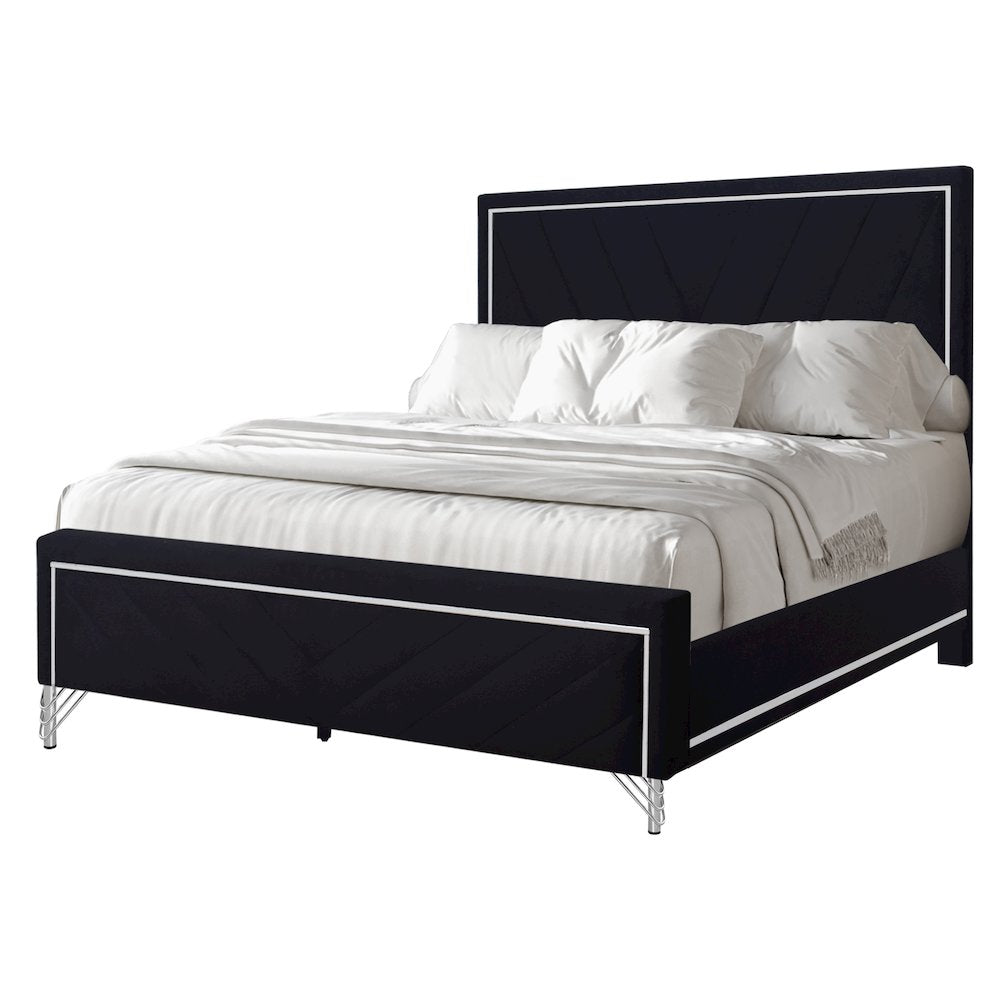 Ava Wood/Polyester Queen Panel Bed in Ebony Black