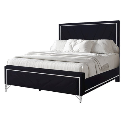 Ava Wood/Polyester Queen Panel Bed in Ebony Black
