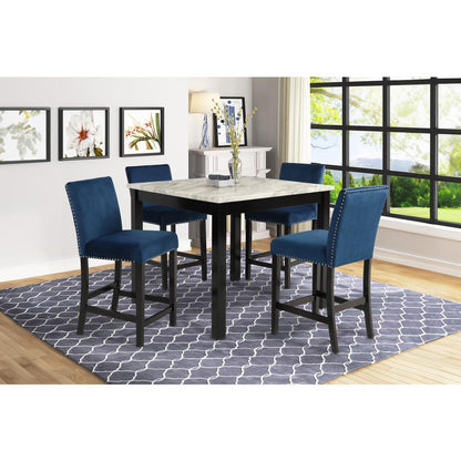 Furniture Celeste 5-Piece Faux Marble & Wood Counter Set in Blue