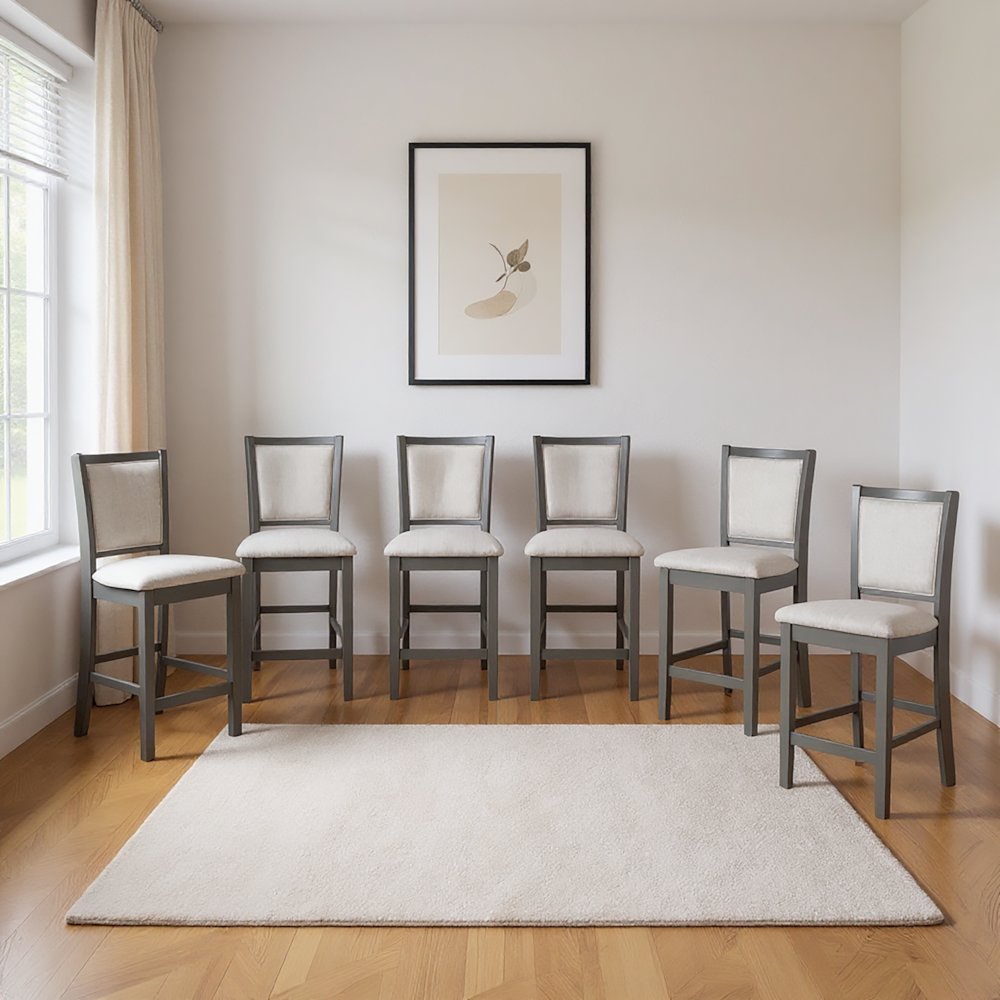 Amy Wood Counter Chair in Gray (Set of 6)