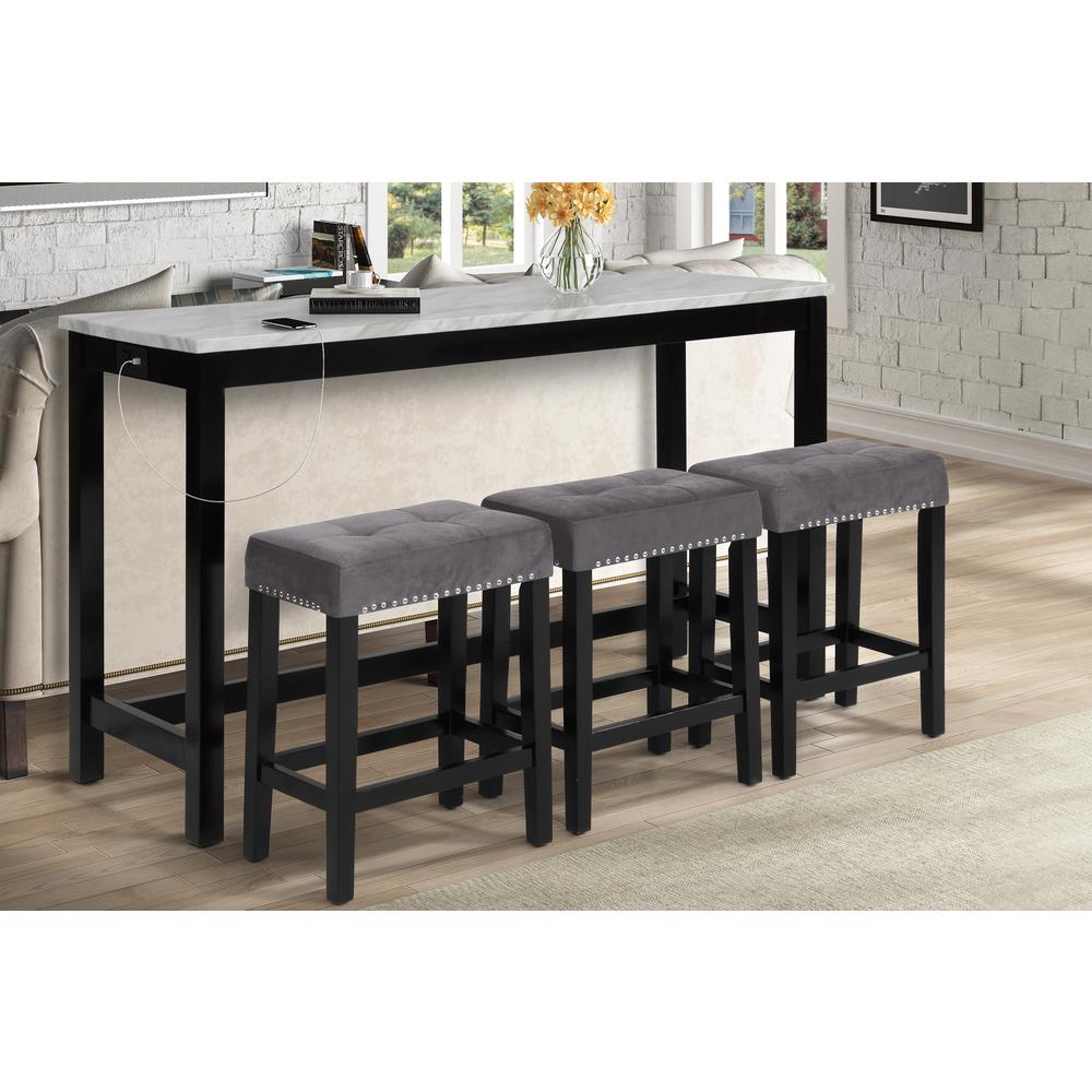 Furniture Celeste 4-Piece Faux Marble & Wood Bar Set in Gray