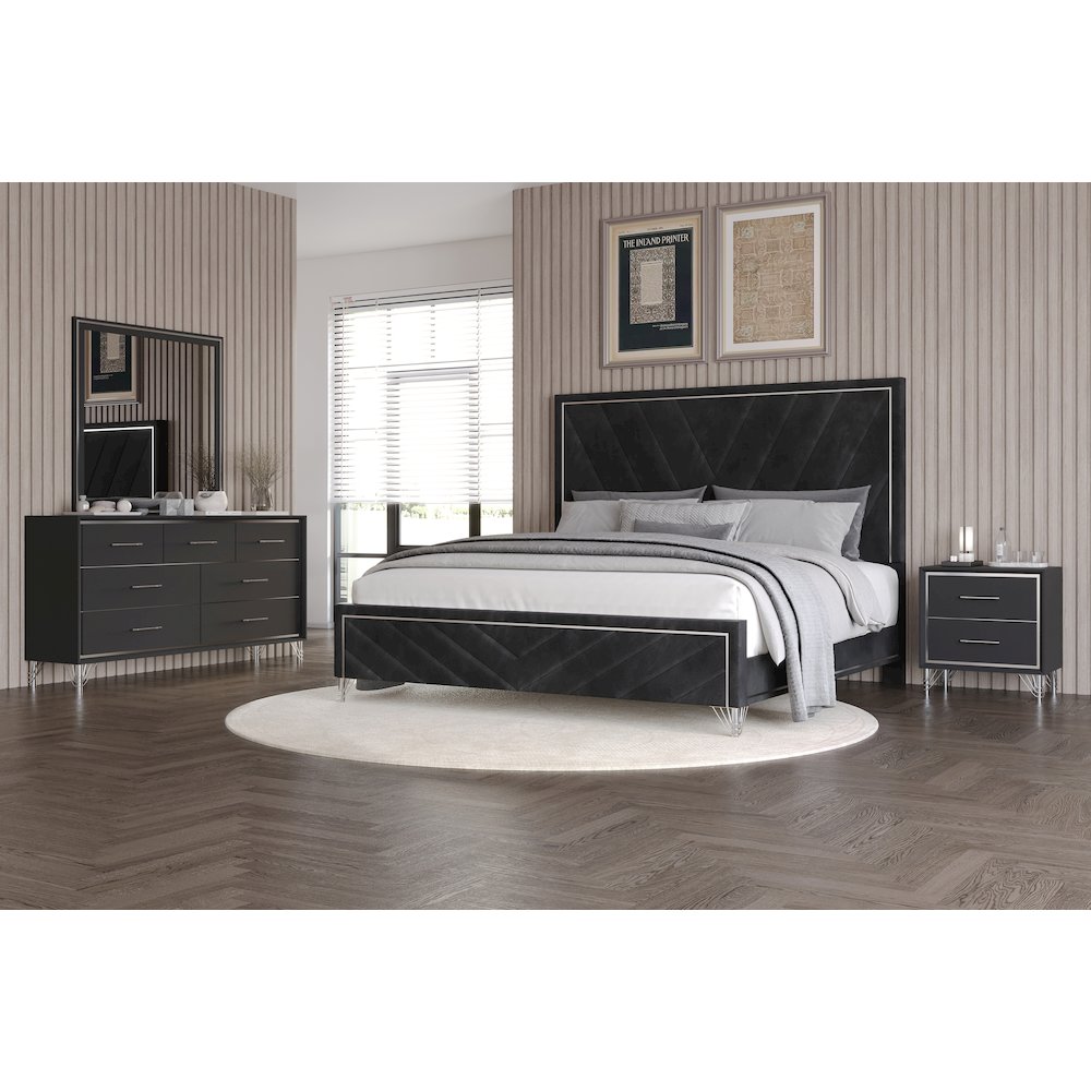 Ava 4-Pc Wood King Bedroom Set with Ns in Ebony Black