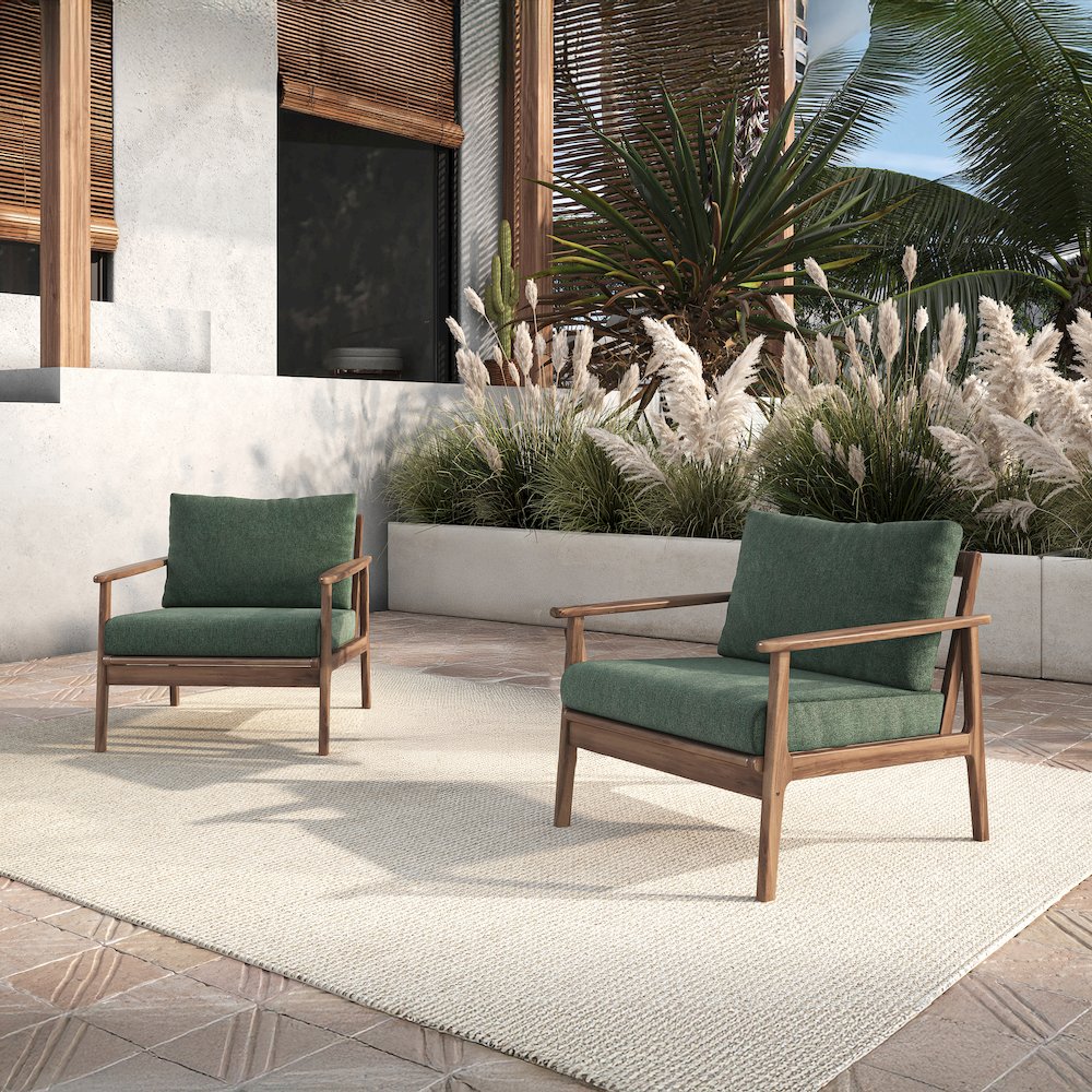 Ashton Wood/Fabric Patio Club Chair in Green (Set of 2)