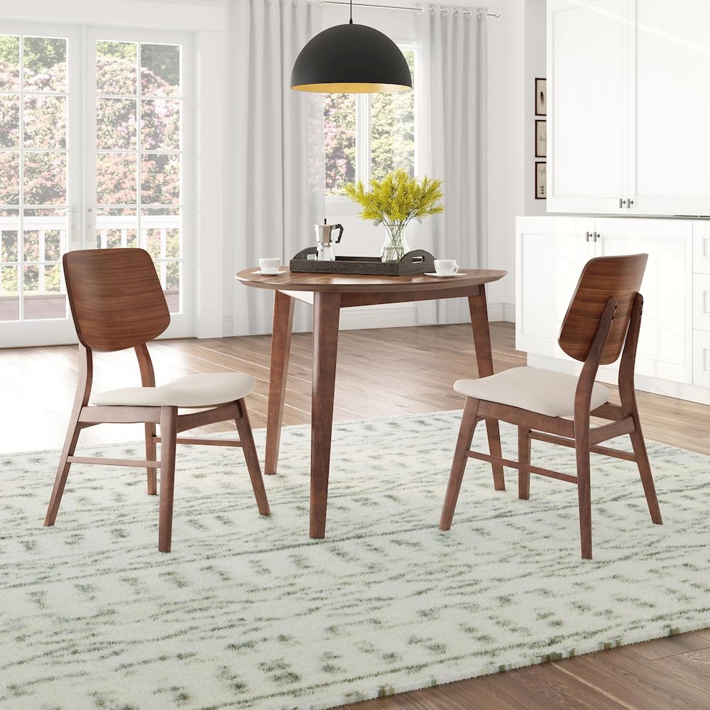 Oscar Corner Table and 2 Wood Back Chairs in Brown