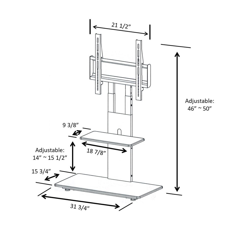 TV Stand with Mount with Two Shelves, Adjustable, in White