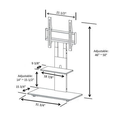 TV Stand with Mount with Two Shelves, Adjustable, in White