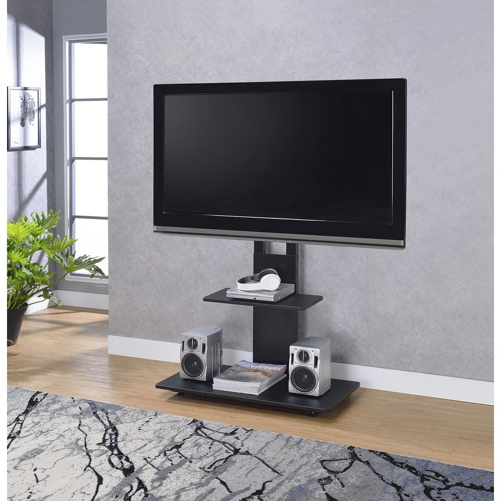 TV Stand with Mount with Two Shelves, Adjustable, in Black