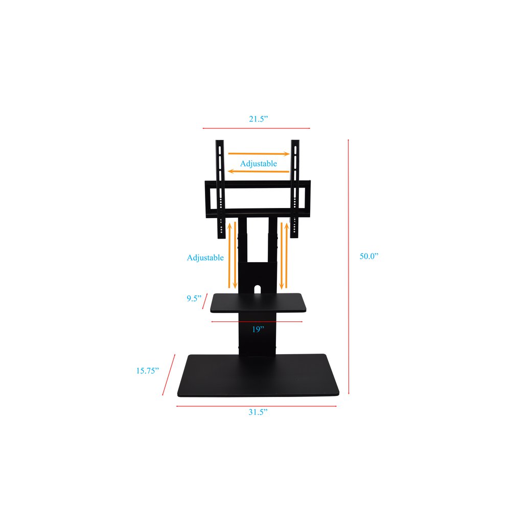 TV Stand with Mount with Two Shelves, Adjustable, in Black