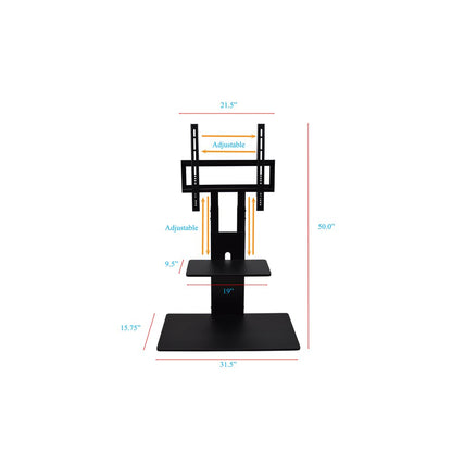 TV Stand with Mount with Two Shelves, Adjustable, in Black