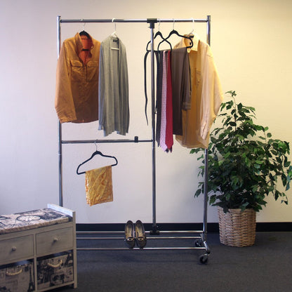 Adjustable garment rack, chrome finish with casters
