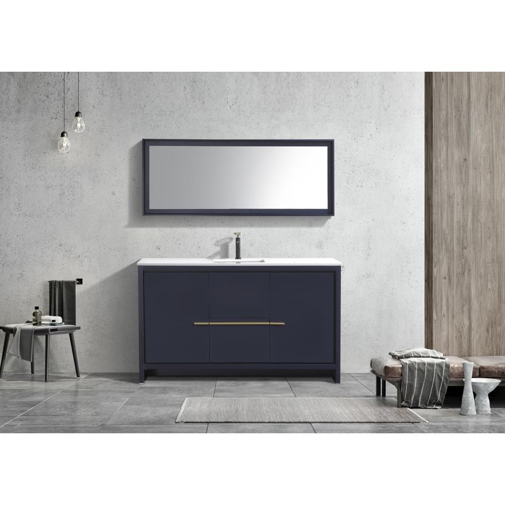 KubeBath Dolce 60″ Blue  Modern Bathroom Vanity with White Quartz Counter-Top