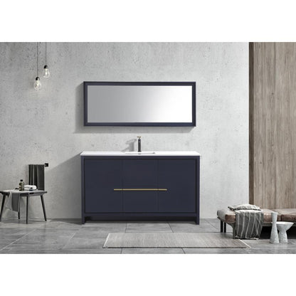 KubeBath Dolce 60″ Blue  Modern Bathroom Vanity with White Quartz Counter-Top
