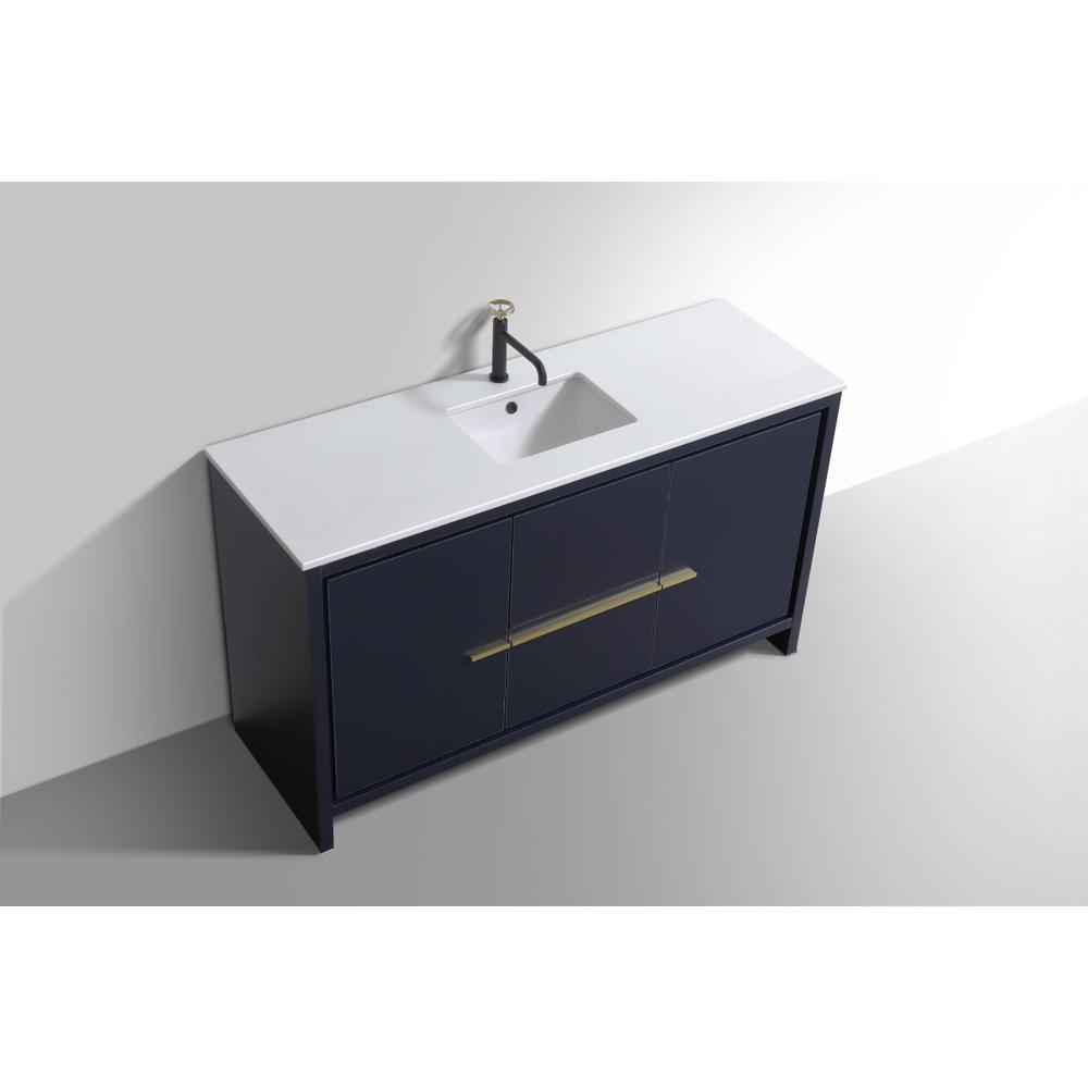 KubeBath Dolce 60″ Blue  Modern Bathroom Vanity with White Quartz Counter-Top