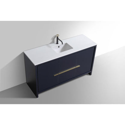 KubeBath Dolce 60″ Blue  Modern Bathroom Vanity with White Quartz Counter-Top