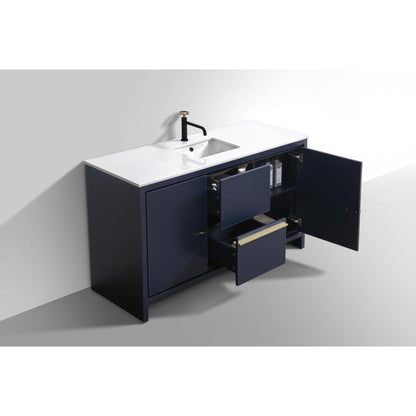 KubeBath Dolce 60″ Blue  Modern Bathroom Vanity with White Quartz Counter-Top
