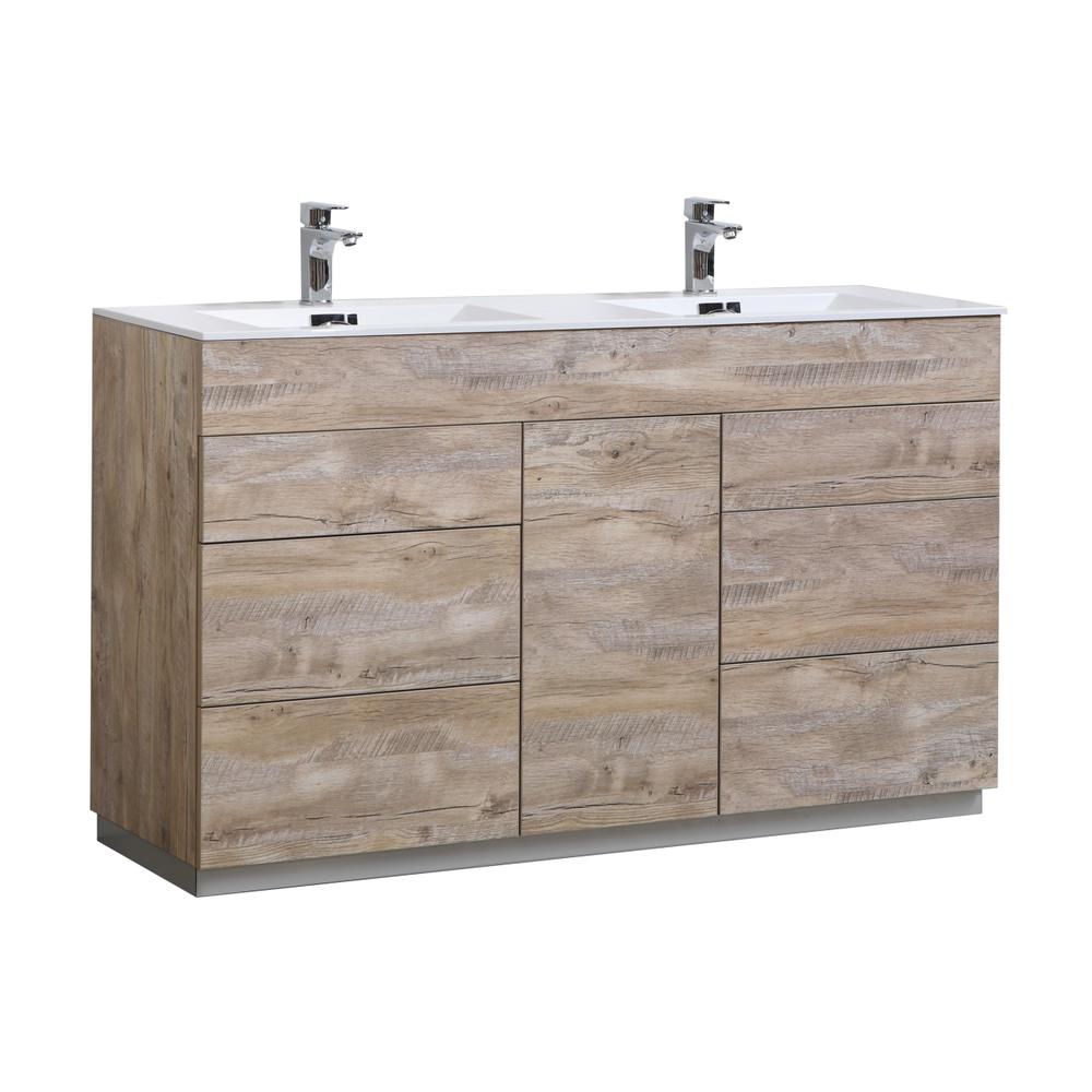 Milano 60"Double Sink Nature Wood Modern Bathroom Vanity
