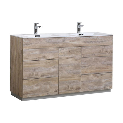 Milano 60"Double Sink Nature Wood Modern Bathroom Vanity